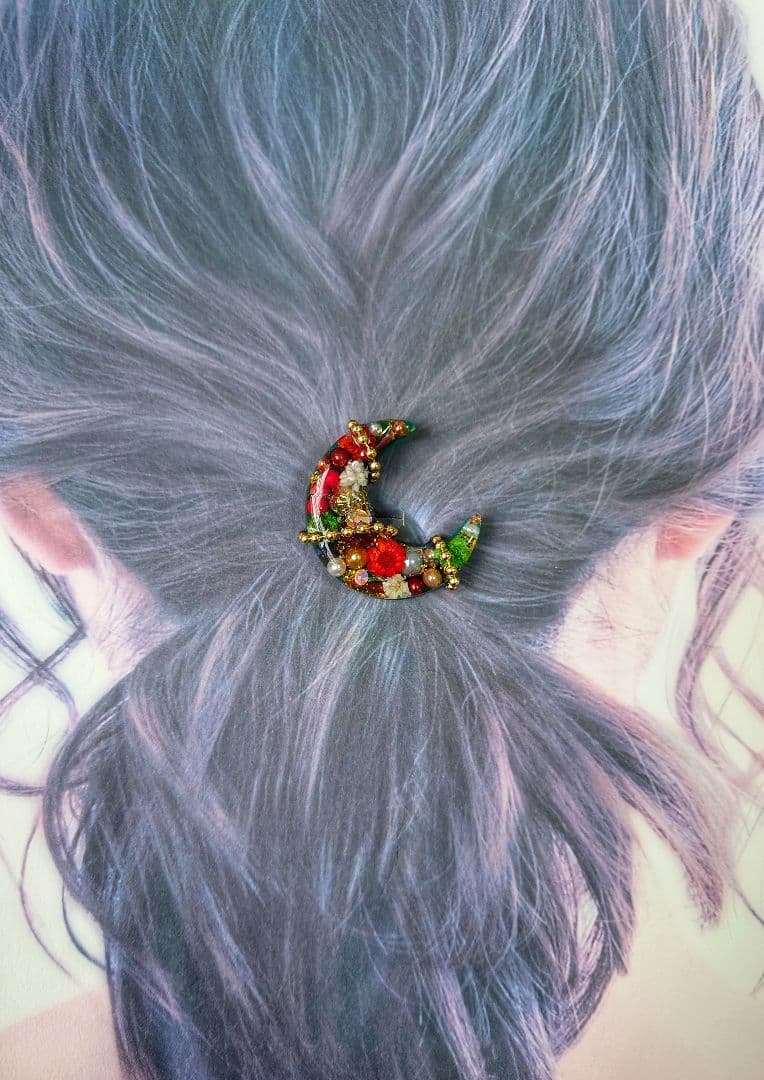 レジン　猫　ドライフラワー　ヘアゴム　ブローチ　ポニーフック　No.384