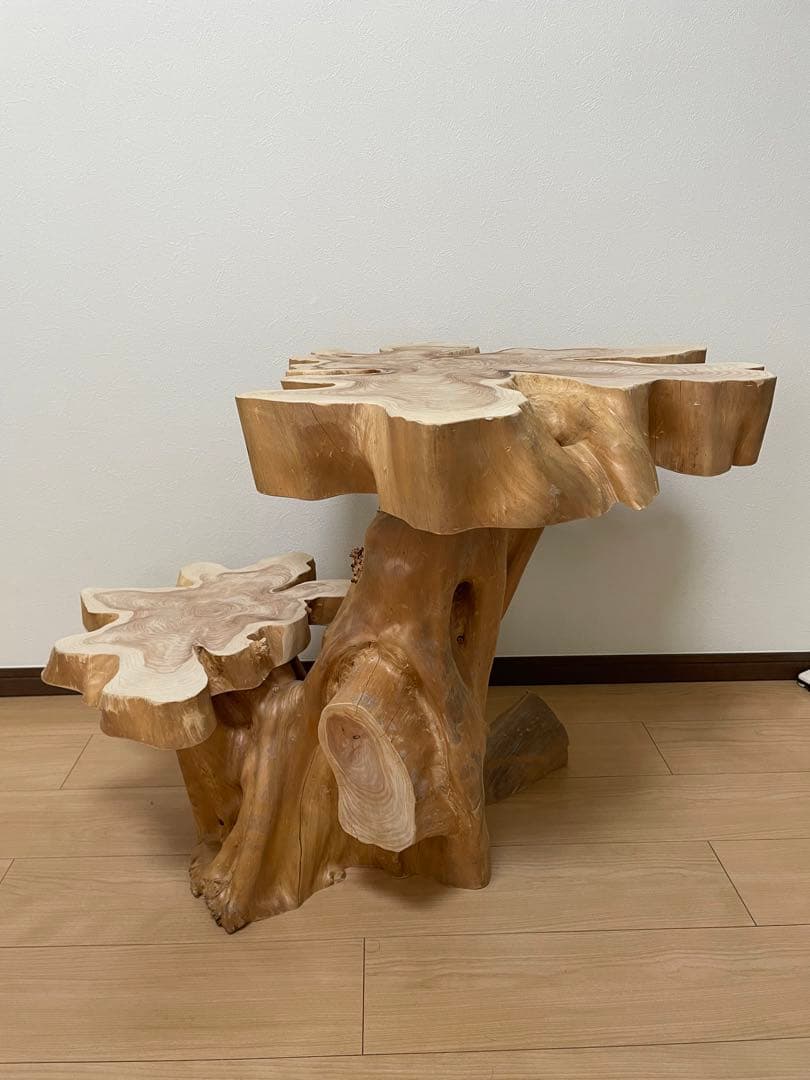 稀少価値木製　カイズカ　テーブル椅子　オブジェ　置台　花台　ハンドメイド　一点物