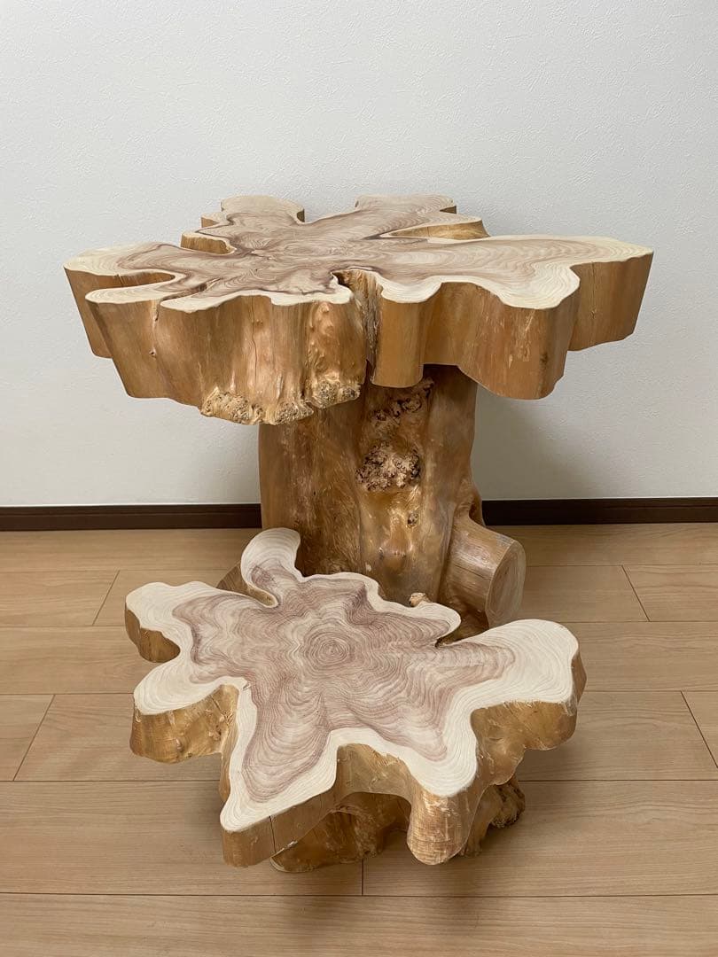 稀少価値木製　カイズカ　テーブル椅子　オブジェ　置台　花台　ハンドメイド　一点物