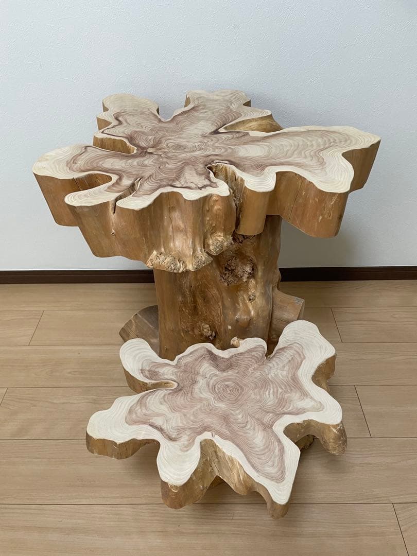 稀少価値木製　カイズカ　テーブル椅子　オブジェ　置台　花台　ハンドメイド　一点物