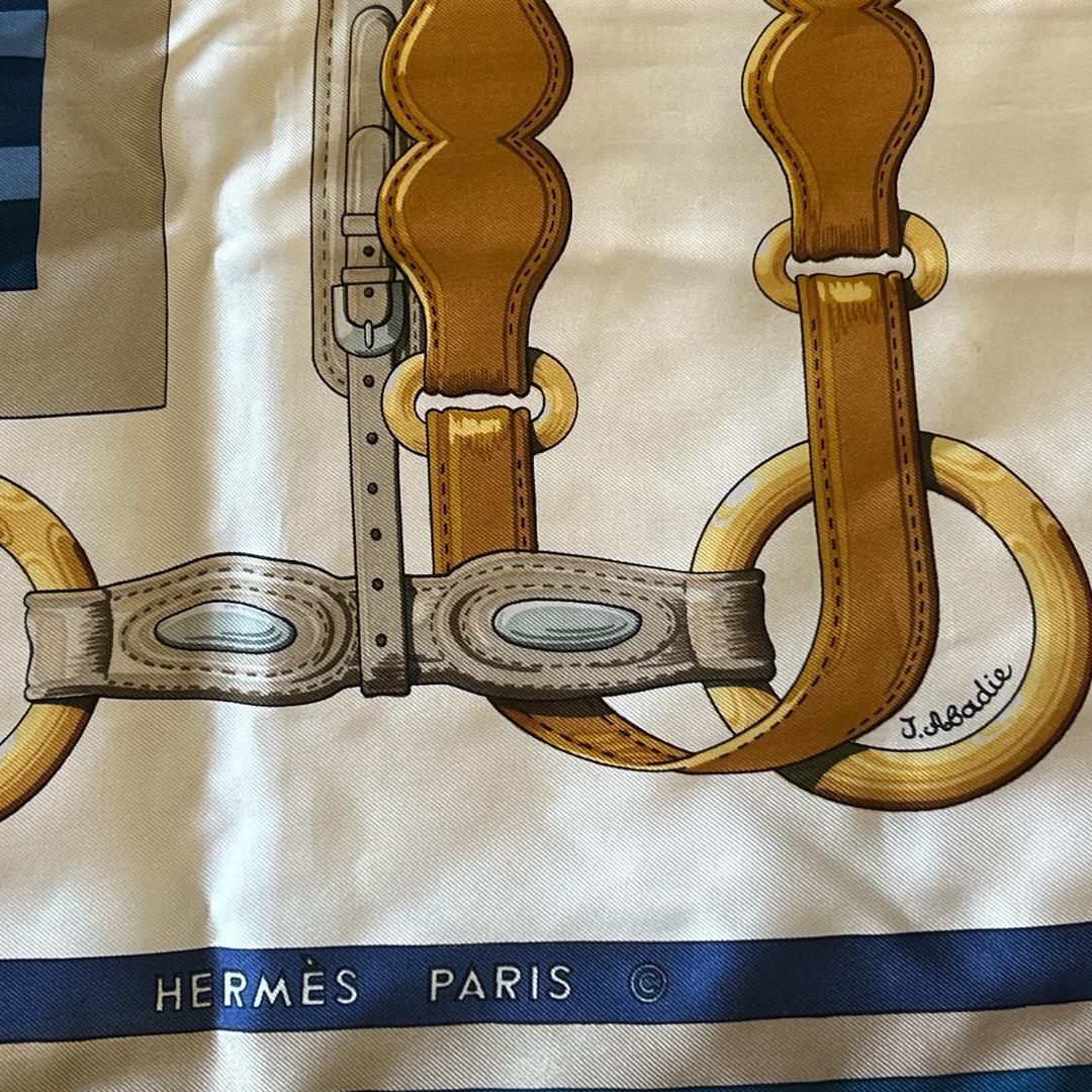 HERMES スカーフ　ベルト模様　ヴィンテージ　エルメス　シルク100％