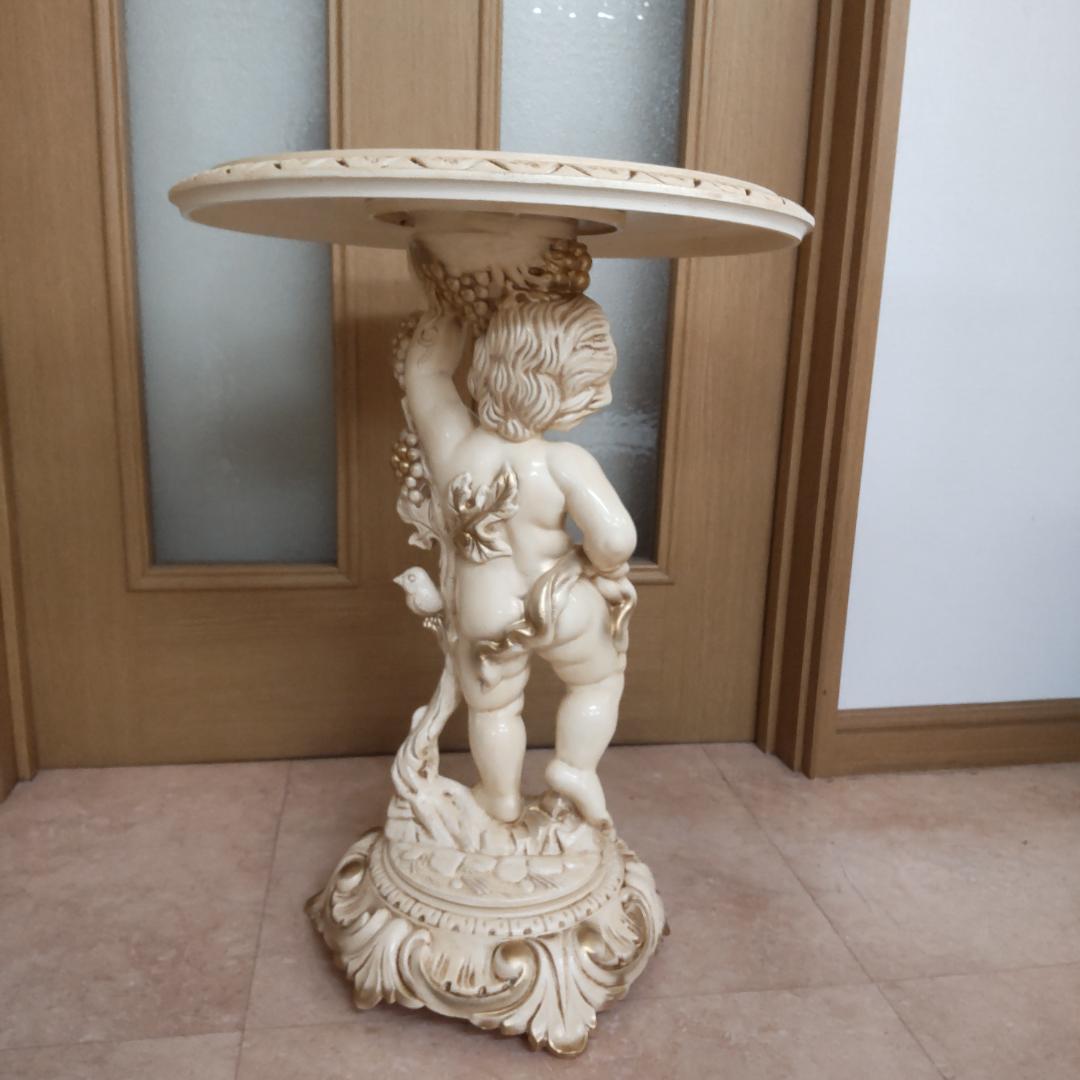 象嵌プリント　西洋アンティーク風　イタリア　サイドテーブル　組み立てテーブル