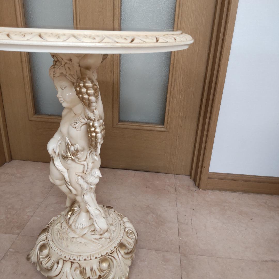 象嵌プリント　西洋アンティーク風　イタリア　サイドテーブル　組み立てテーブル