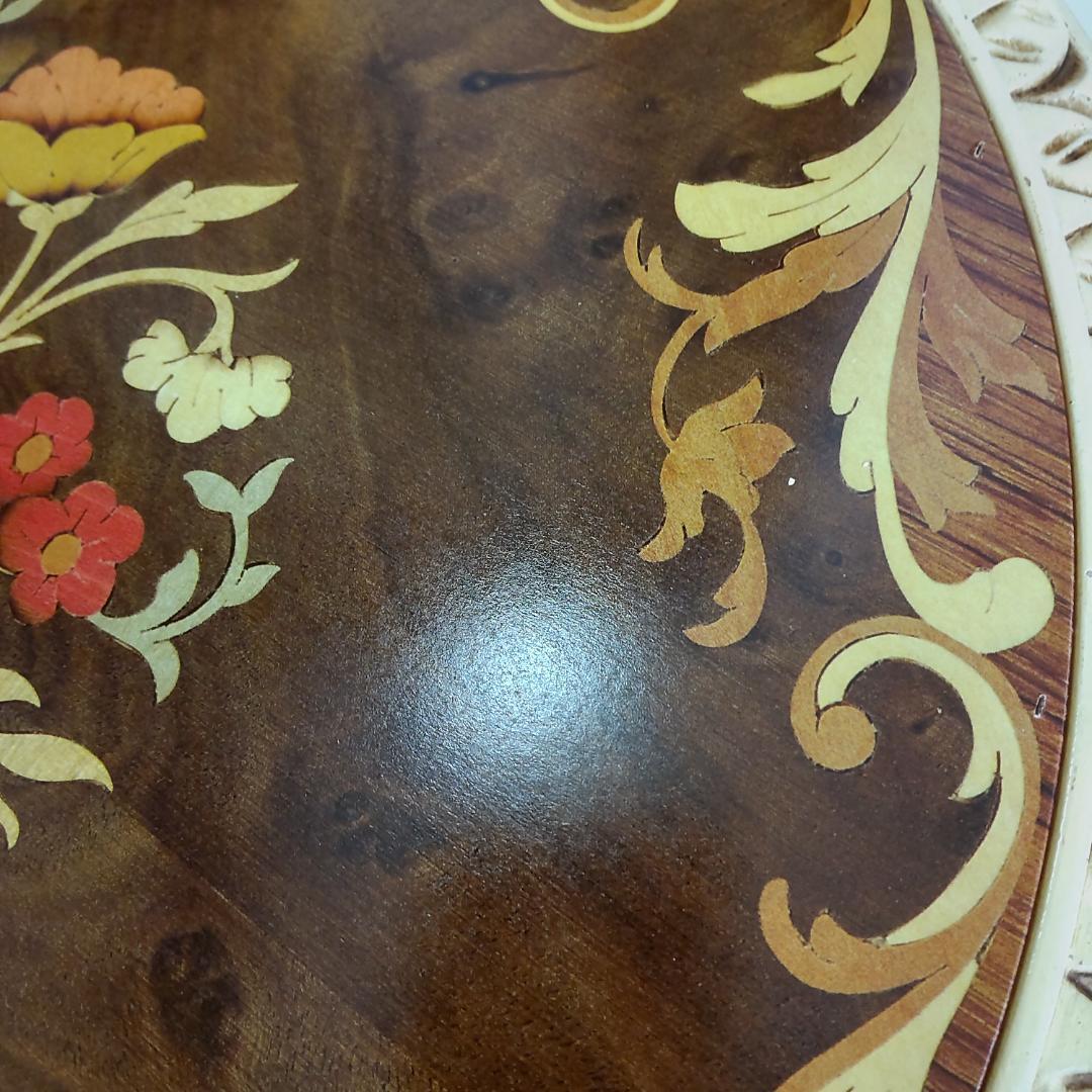 象嵌プリント　西洋アンティーク風　イタリア　サイドテーブル　組み立てテーブル