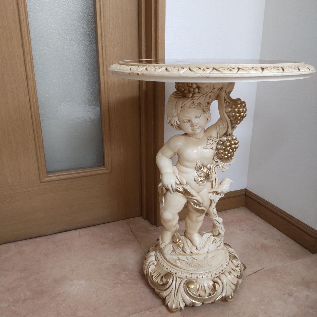 象嵌プリント　西洋アンティーク風　イタリア　サイドテーブル　組み立てテーブル