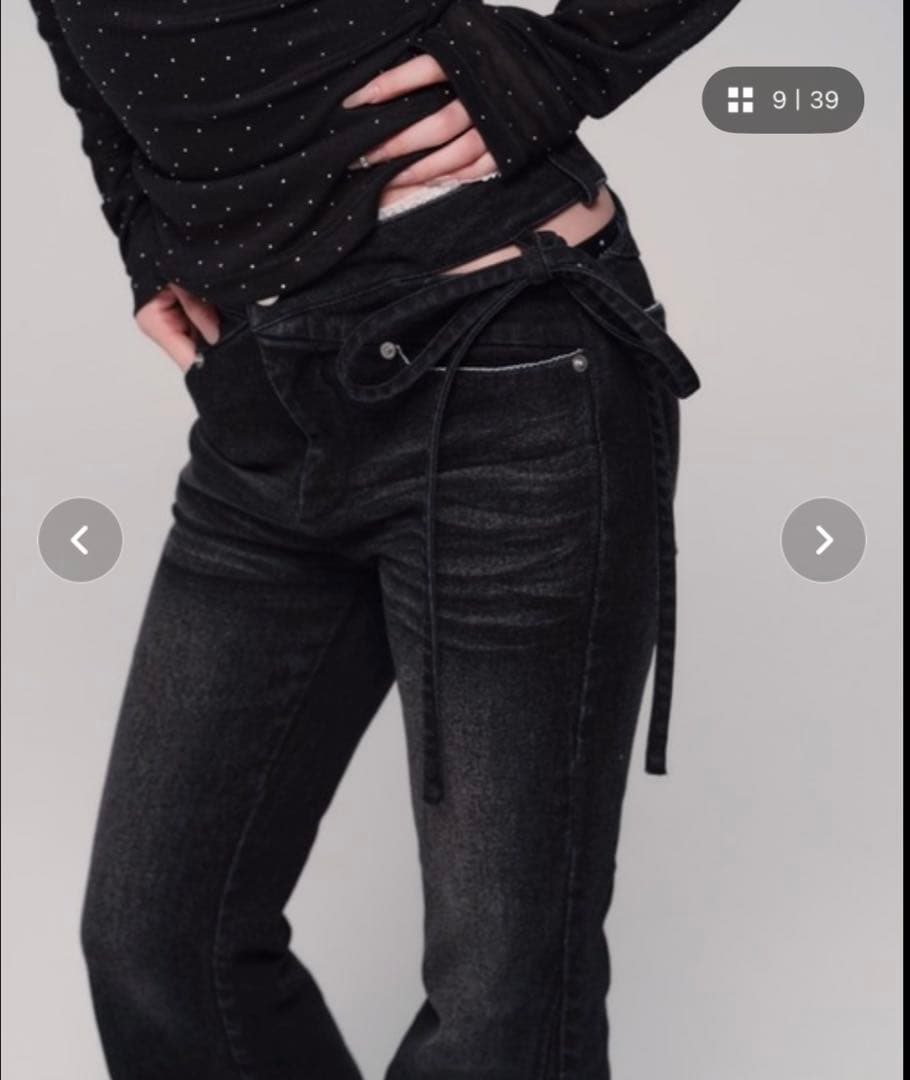 新品未開封andwang Cut-Out Ribbon Flare Denim