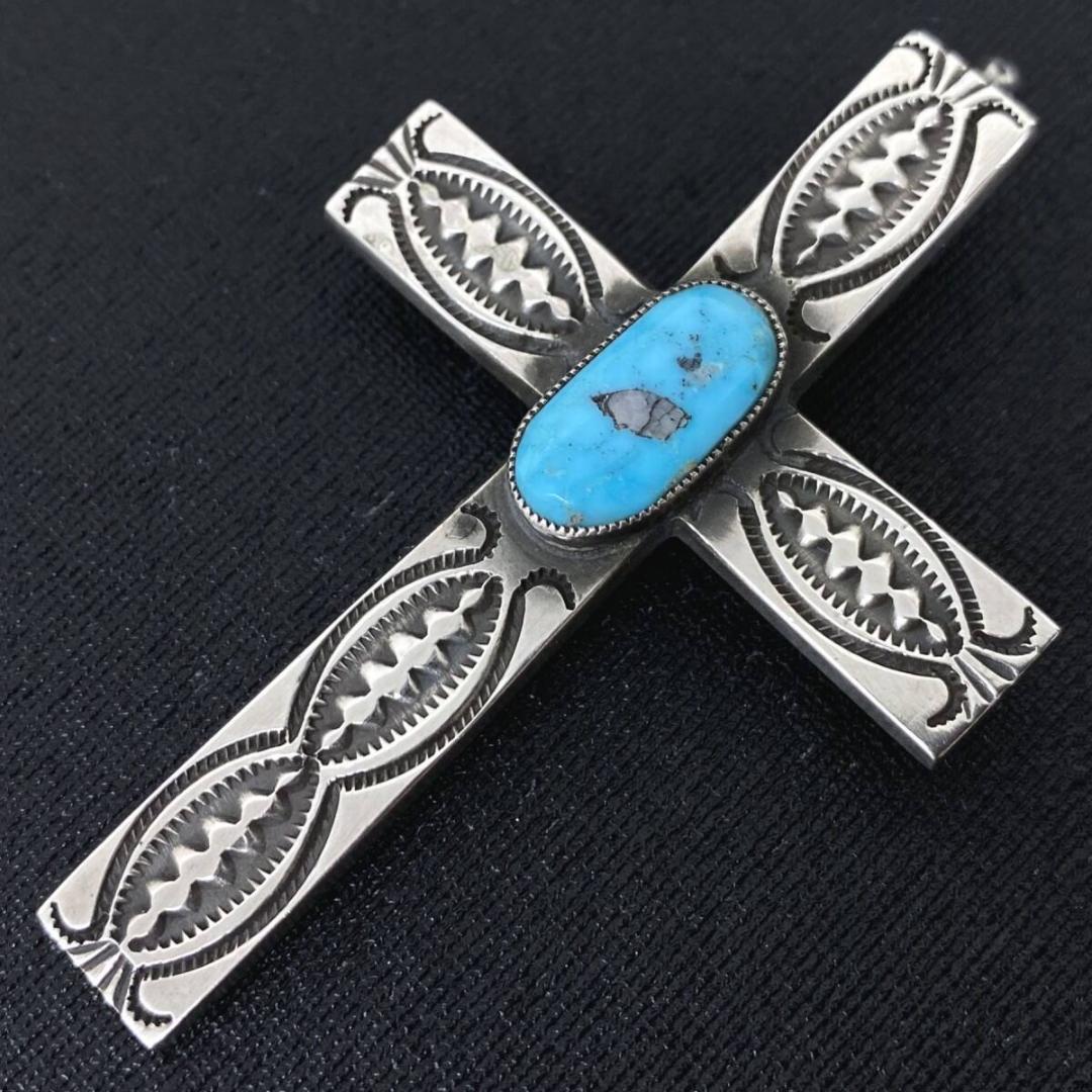 NAVAJO C.MTZ シルバー ターコイズ クロス ペンダント