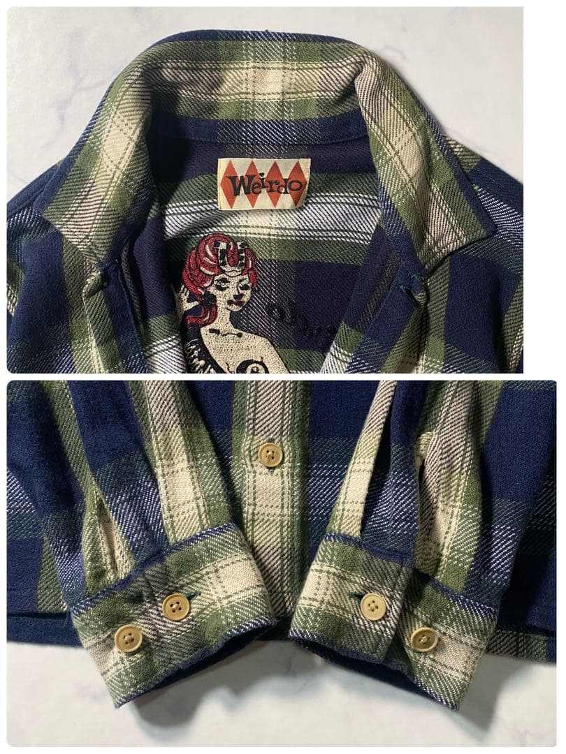 【美品】ウィアード　ネルシャツ　チェック柄　刺繍　大きいサイズ　長袖シャツ　L