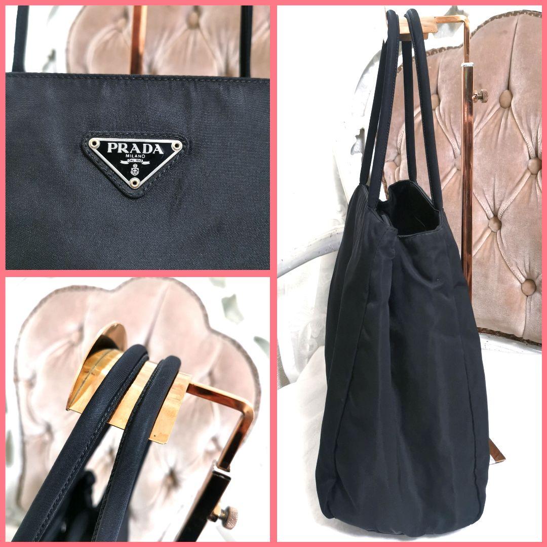 【美品】プラダPRADA 肩掛け台形トートバッグ黒ハンドバッグ 鑑定済!