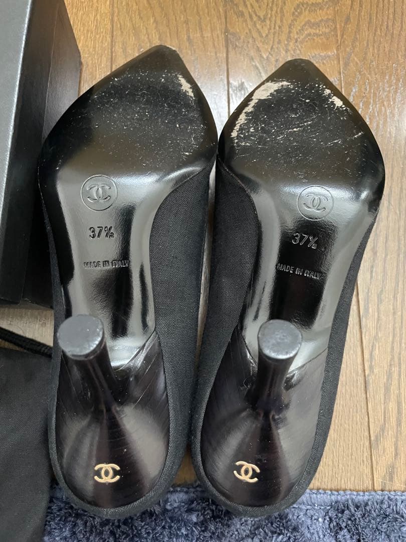 美品 CHANEL ハイヒールパンプス ココマーク リボン付き 37 1/2