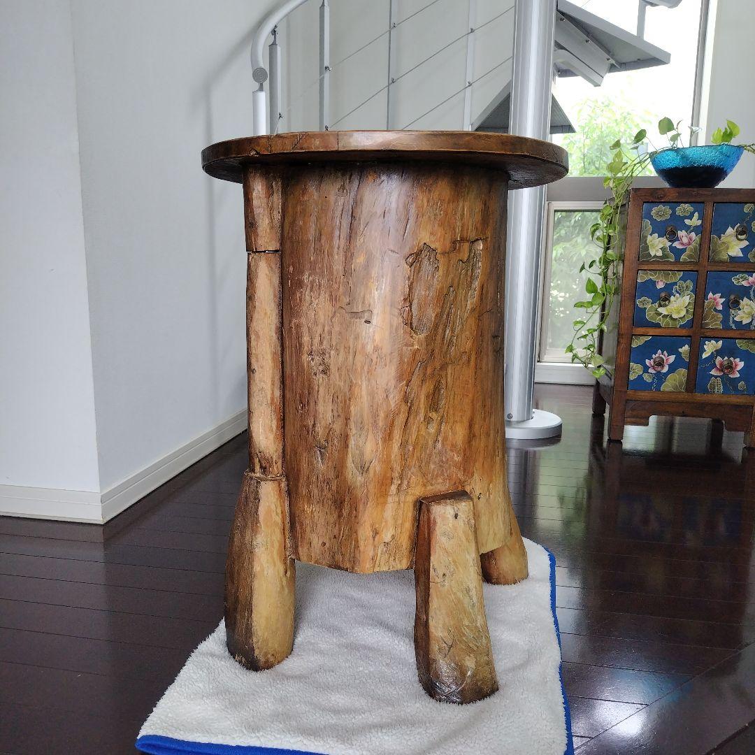 昭和レトロ当時物 原木 丸太テーブル 引き戸 収納付き