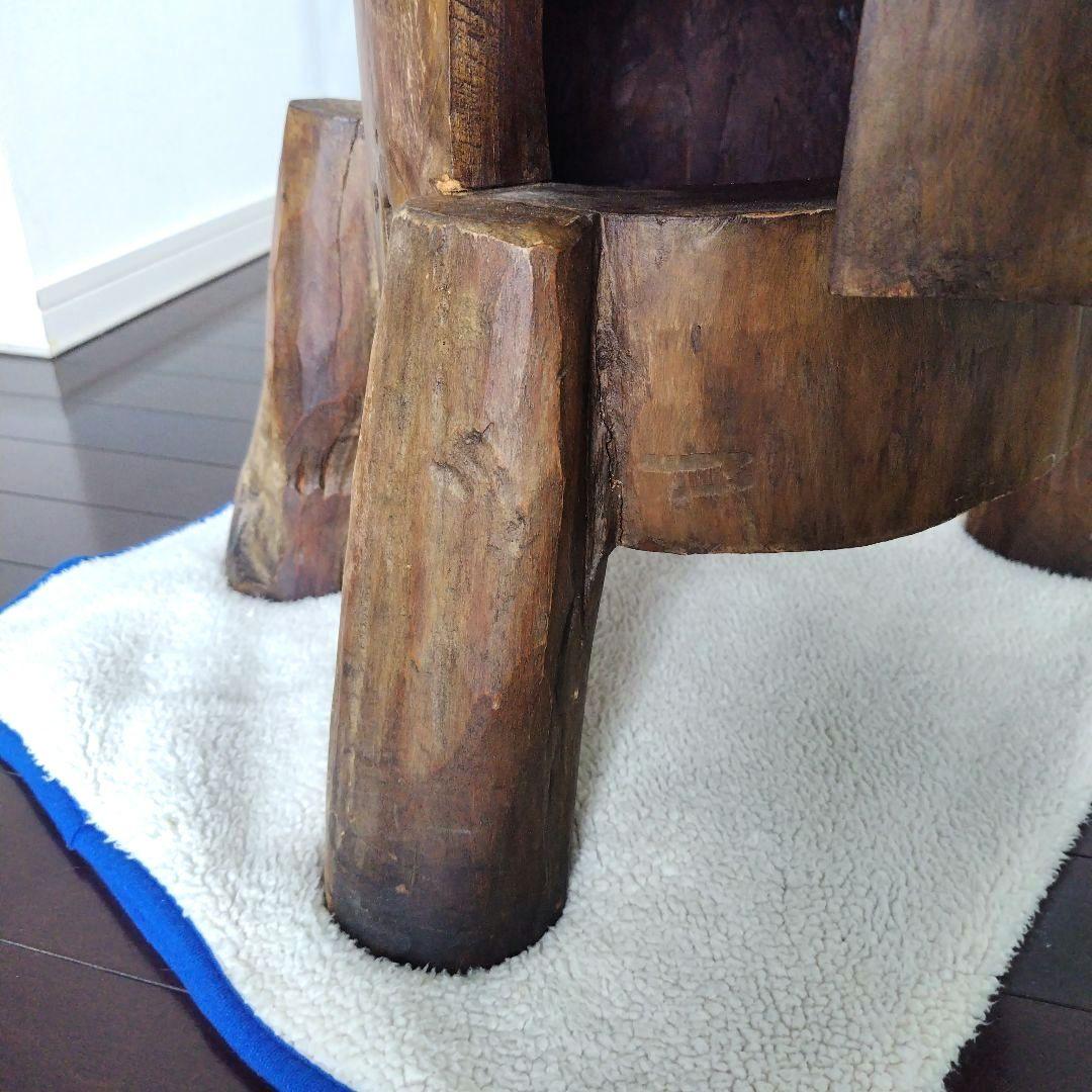 昭和レトロ当時物 原木 丸太テーブル 引き戸 収納付き