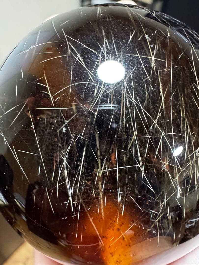 大玉　スモーキークォーツ　ルチル共生　約8.3cm 重さ710g 丸玉