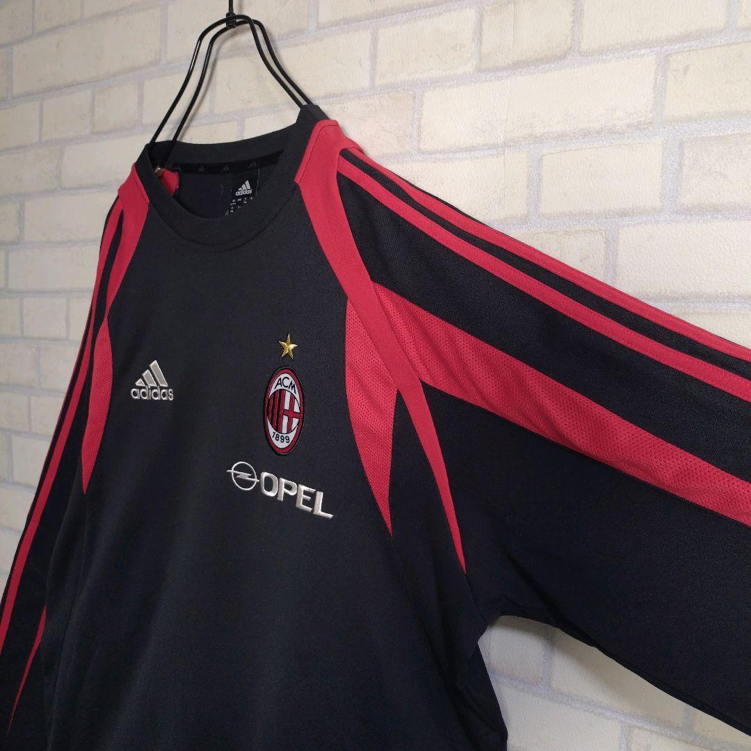 アディダス★00s ACミラン 刺繍ロゴ ピステ ゲームシャツ ロンT 黒 XL