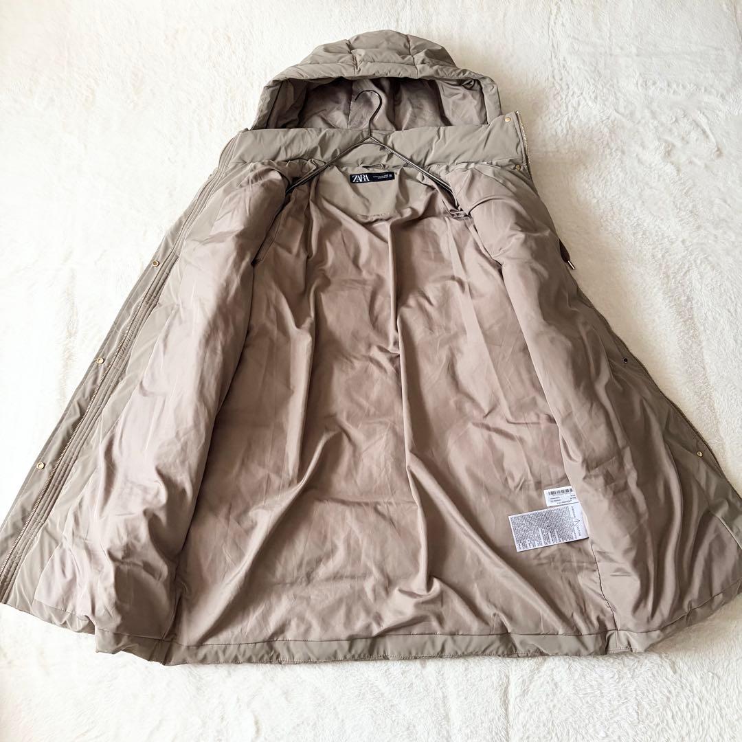 5518 美品✨ ザラ ZARA ダウンコート グレージュ XXL フード付き