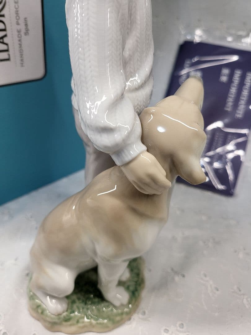 未使用近✨リヤドロ 僕の親友 フィギュリン 人形 犬 男の子 少年 箱付