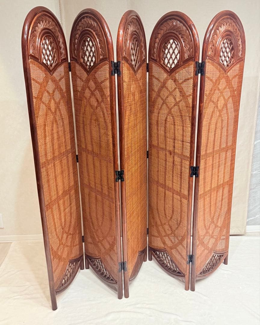 ラタン スクリーン 間仕切り パーテーション 5連