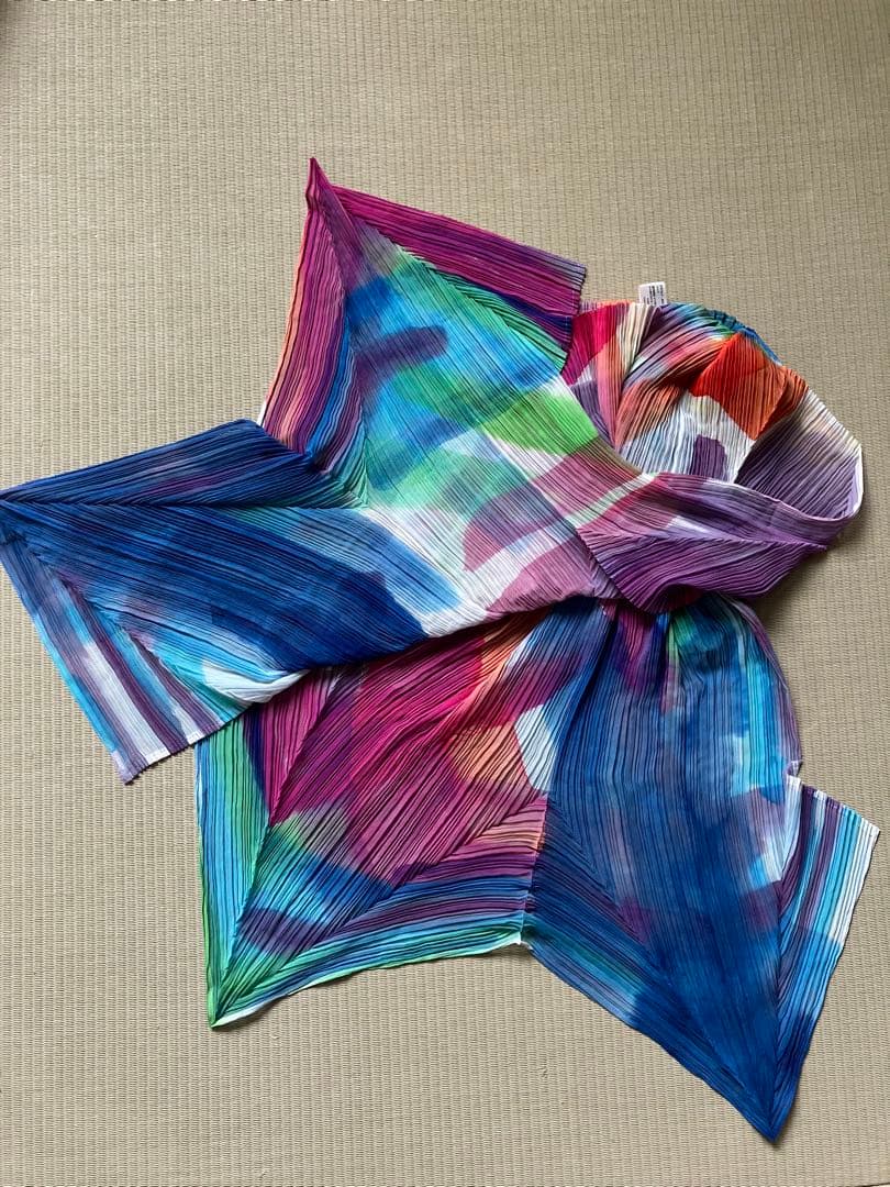 Pleats Please Issey マルチカラー シフォンストール新品未使用