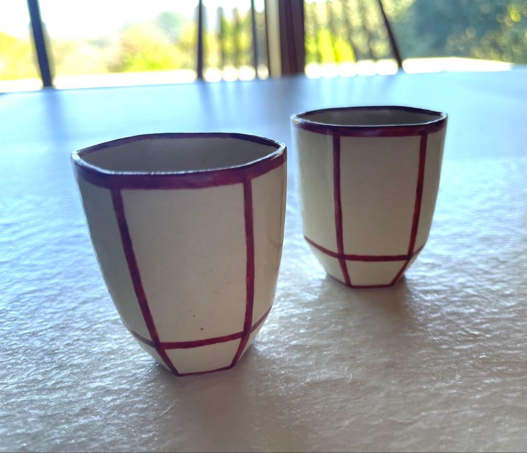 伏原博之　京焼　赤絵ぼんぼり型猪口　2客セット