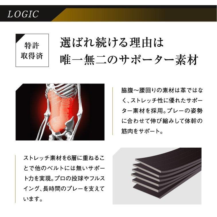 野球専用ベルト　コアエナジー 3　サイズ調整可能　ブラック /ゴールド　ベルト
