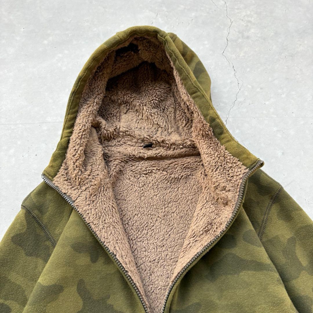 00s OLD UNIQLO 迷彩　ジップパーカー　裏ボア　短丈　Y2K