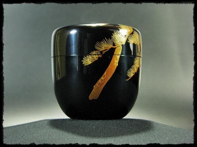 伊川 敬三 老松 金蒔絵 輪島塗 蒔絵師 棗 茶道具 四方桟箱 f177