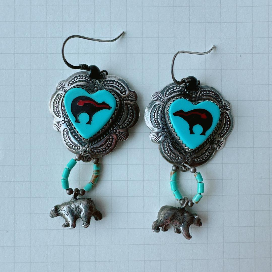 【J092】ヴィンテージ　ネイティブアメリカン　ターコイズ　ハート　ピアス