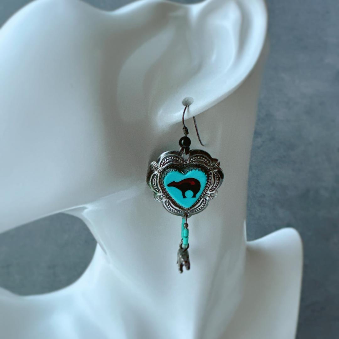 【J092】ヴィンテージ　ネイティブアメリカン　ターコイズ　ハート　ピアス