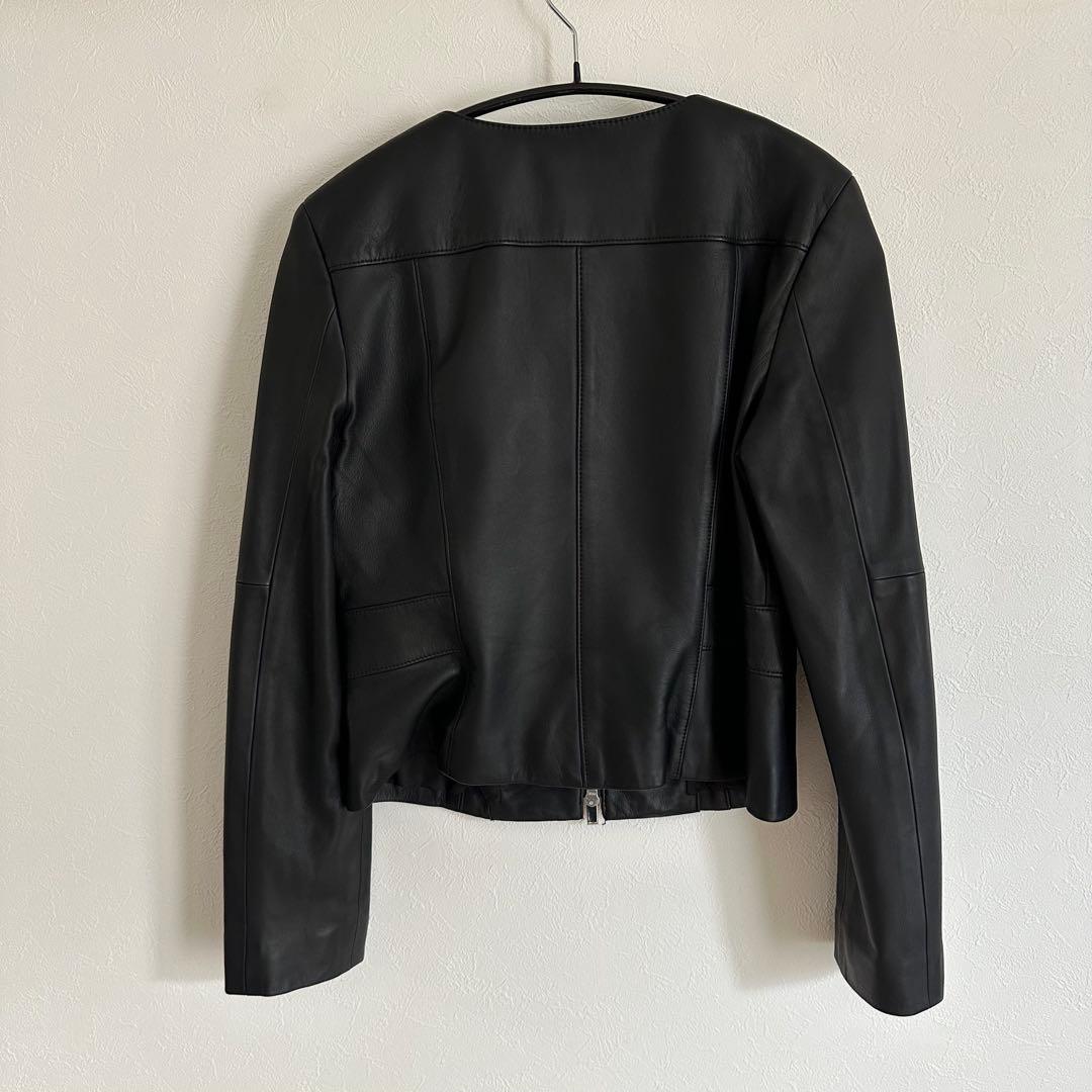 美品　ANAYI アナイ ノーカラーシープレザージャケット 黒 M