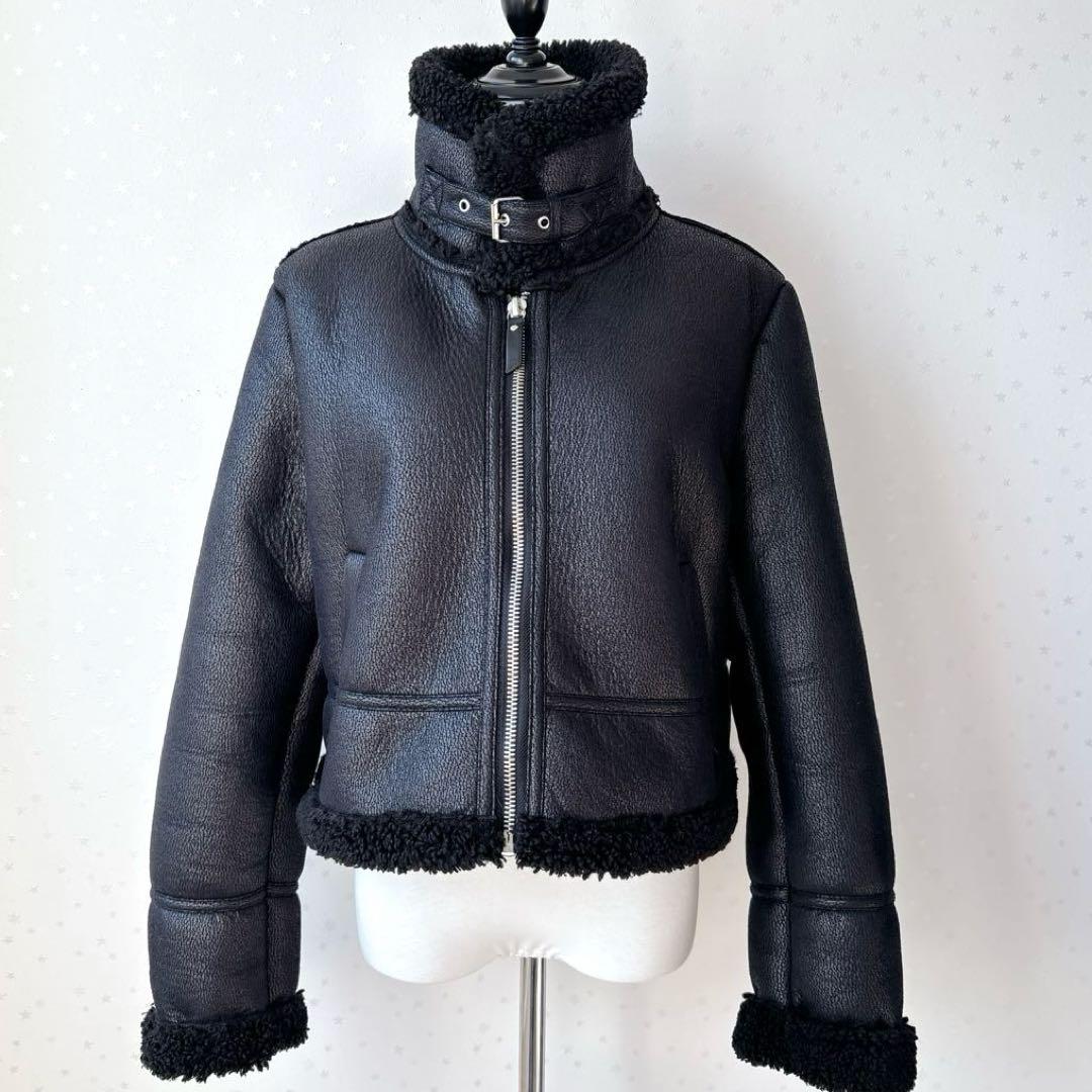 美品✨ZARA フェイクムートン B-3 ボア ジャケット 短丈　ブラック　L