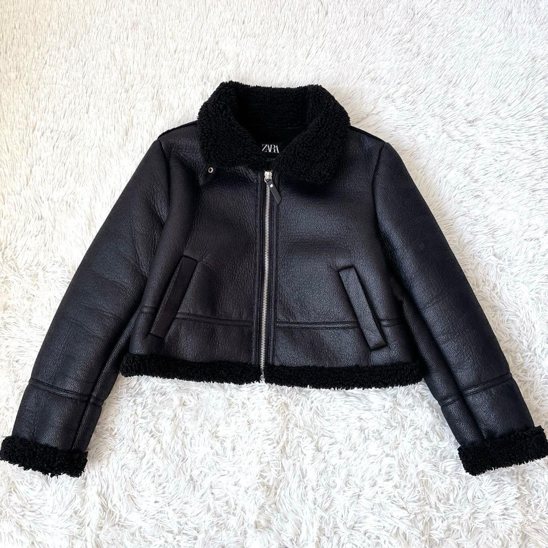 美品✨ZARA フェイクムートン B-3 ボア ジャケット 短丈　ブラック　L