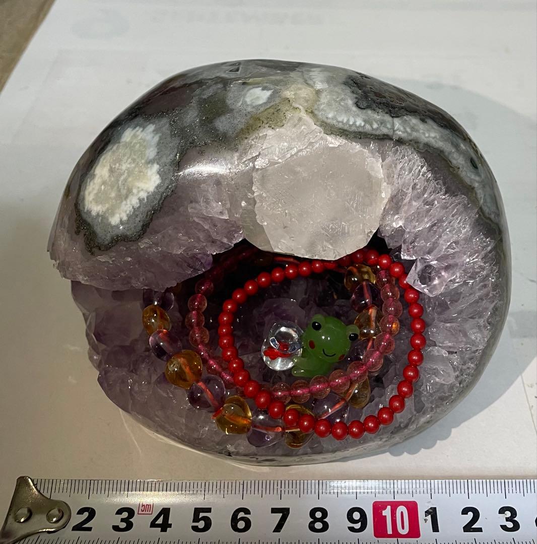 アメジスト マネーボックス 笑口ドーム 幸運 魔除 約1.6キロ カルサイト共生