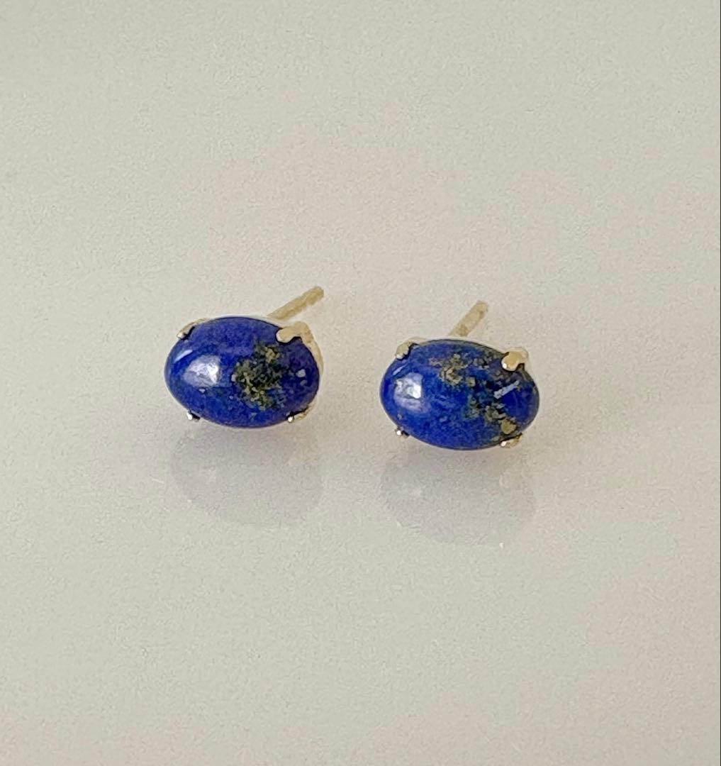大特価！！K18 ラピスラズリ　6×4 オーバル　カボション　ピアス
