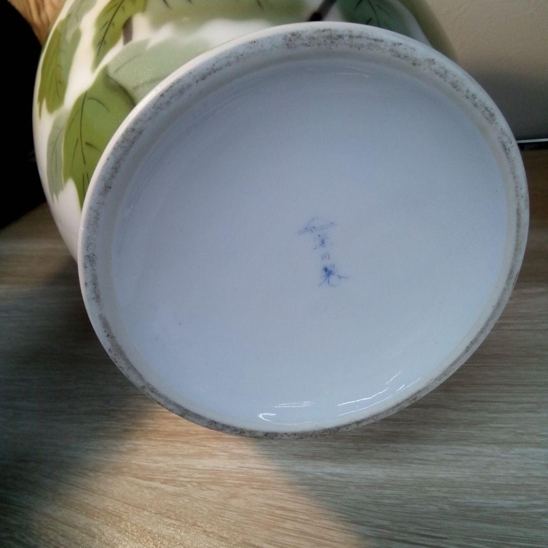 深川製磁　花と鳥の絵柄 陶器花瓶