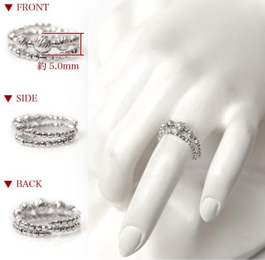 K18WG ミラーボール スパイラルリング　フリーサイズ