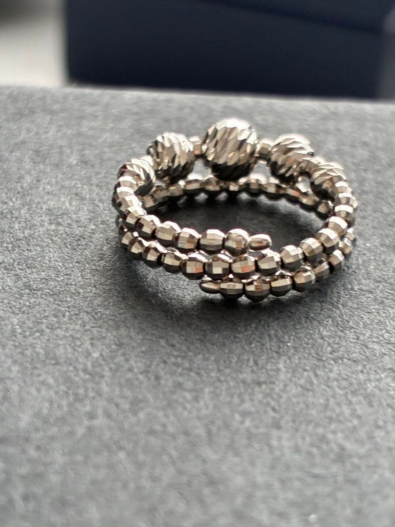 K18WG ミラーボール スパイラルリング　フリーサイズ