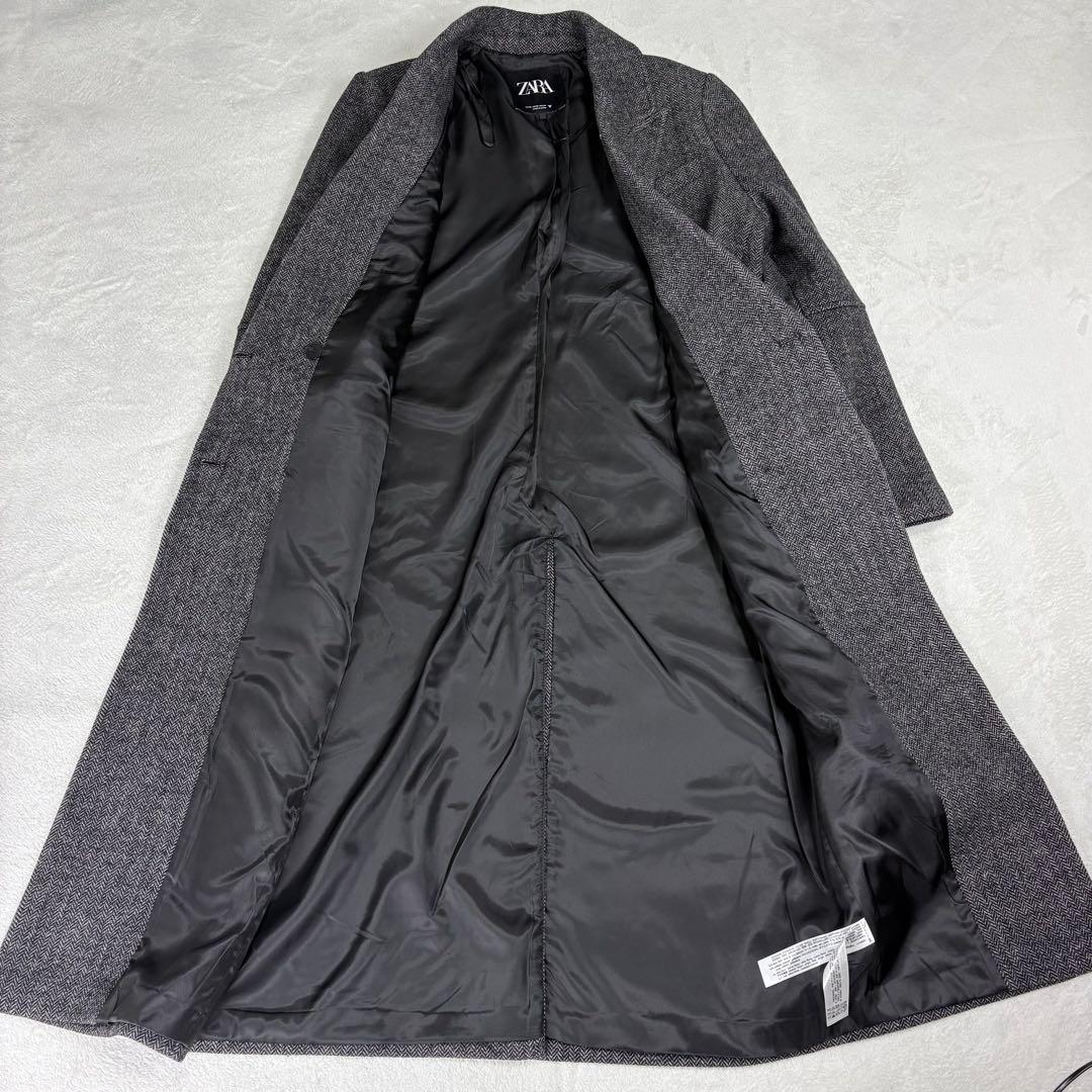 ZARA ヘリンボーン　ダブルブレスト ロングコート　チェスターコート