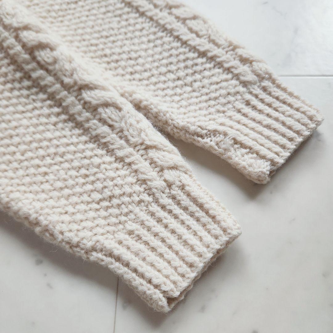 美品 ウールリッチ 厚手 カーディガン ケーブル編み ウール オフホワイトM