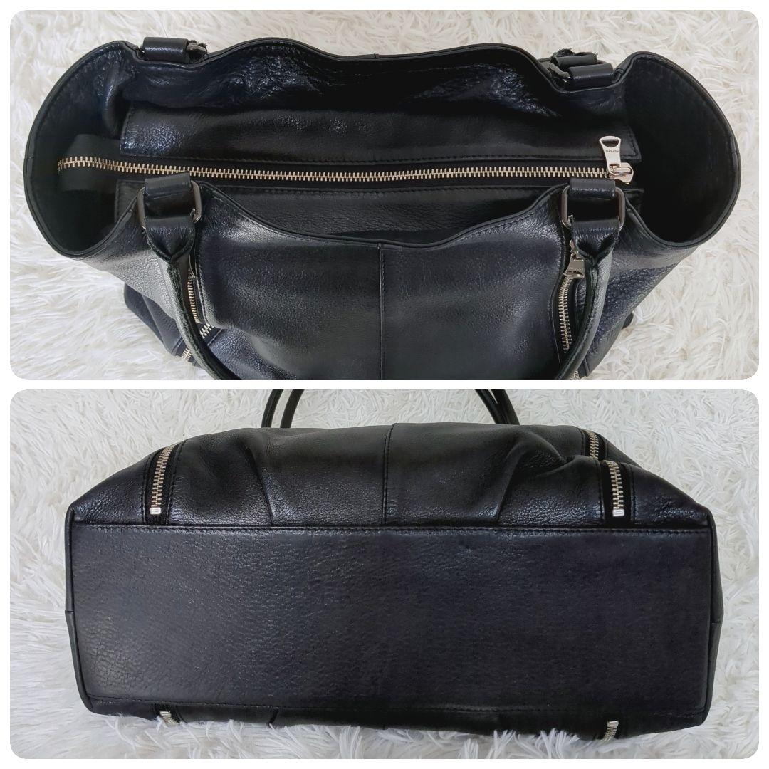 美品✨️ディケイド レザー ダブルジップ トートバッグ 黒 シボ革　A4