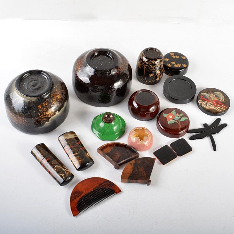 茶道具　鳥金蒔絵棗　黒楽茶碗　香合　櫛　印籠など　輪島塗13点　M　R6020