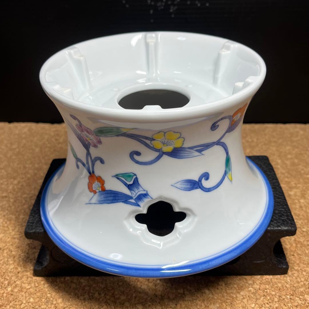 未使用】有田焼.華山萬右衛門窯 染錦枝花酒器/陶器製花枝保冷サーバーセット