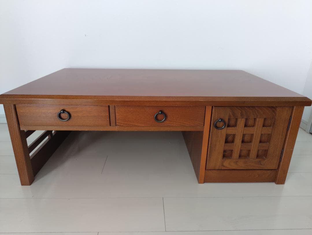 光製作所（hikari）文机 欅ケヤキ杢 片袖机 和室 座机 引き出し付き