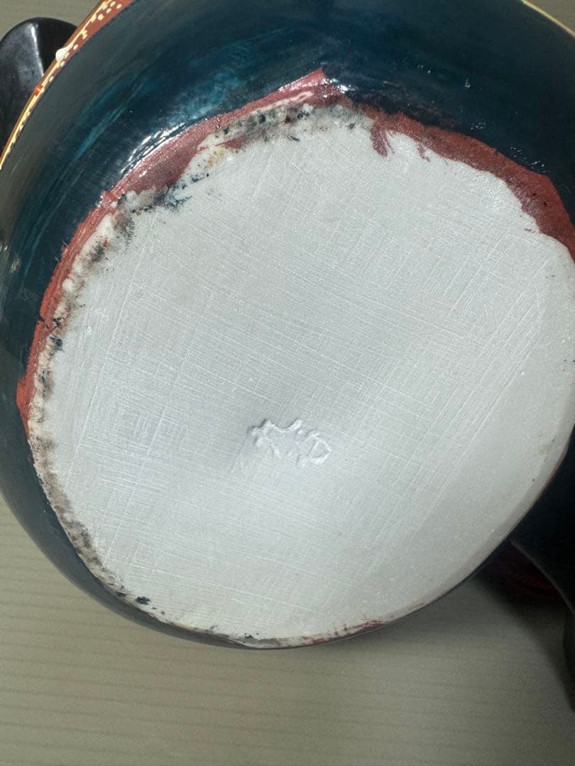 2118九谷焼 時代色絵 小槌に白ねずみ 干支置物　十二支子 縁起物　座布団付き