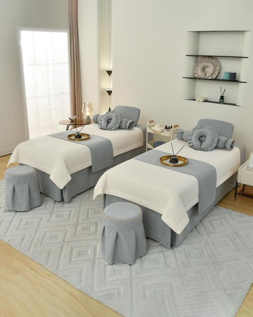 【高級】4ピース マッサージテーブルスカート マッサージベッドカバー グレー