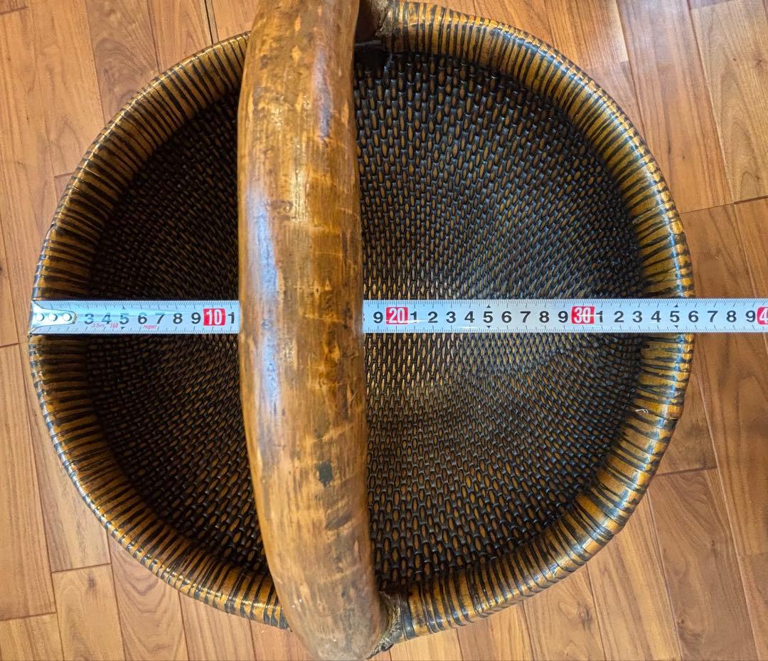 アジアン家具 天然素材バスケット 木製ハンドル