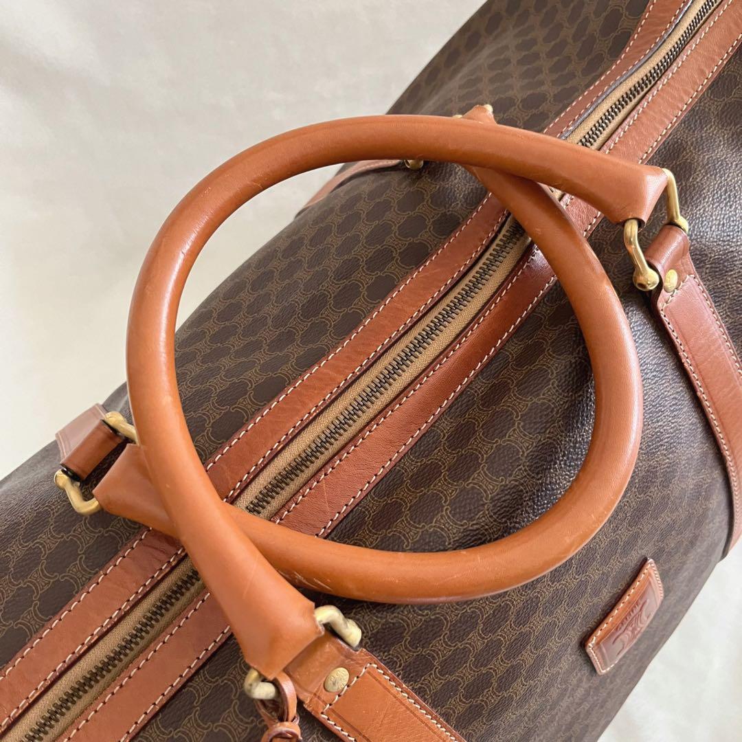 CELINE セリーヌ ボストンバッグ 鍵付き マカダム柄 レザー ブラウン