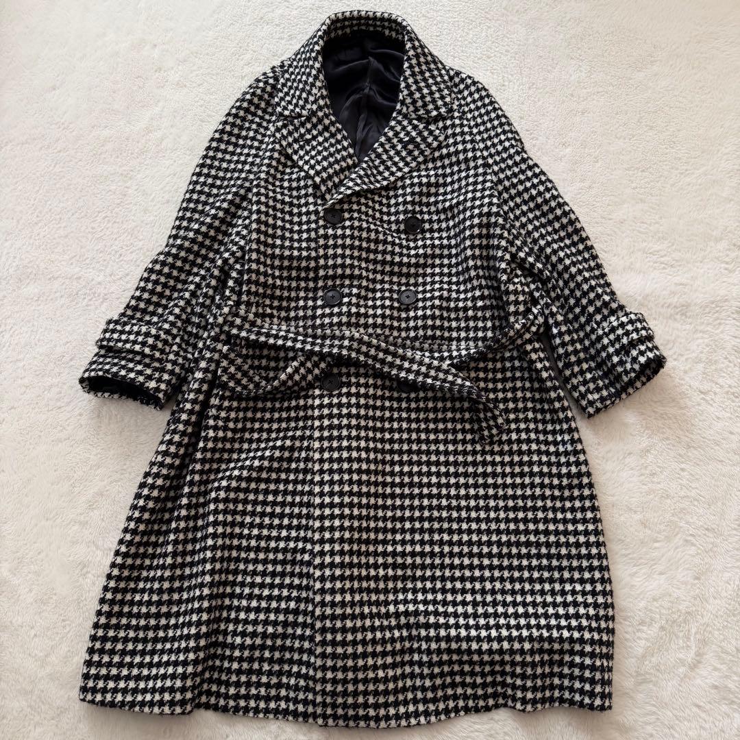 【美品】CARUSO カルーゾ アルパカ混 千鳥格子 ベルテッドコート 46