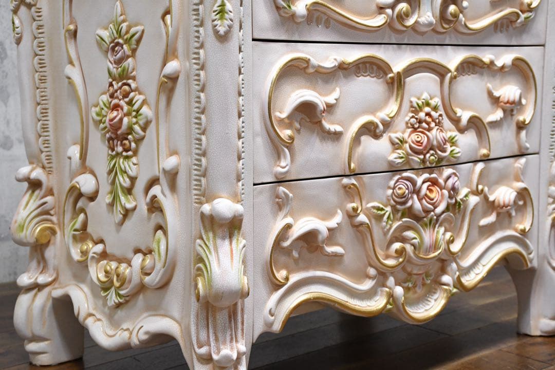 FAC60 ロココ調 猫脚 レリーフ トールペイント クラック加工サイドチェスト