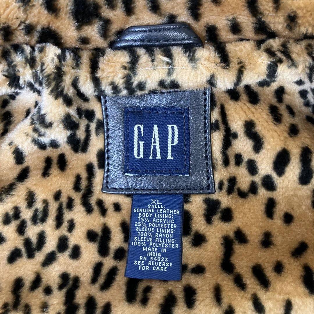 OLD GAP レザージャケット レオパード 豹柄 ブラック