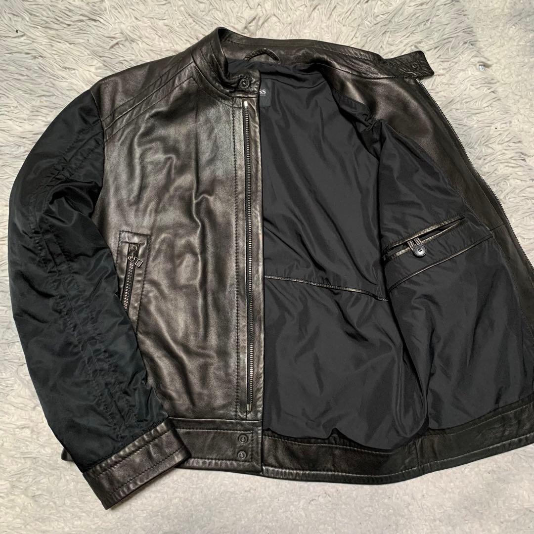 極美品 L HUGO BOSS ヒューゴボス レザージャケット ライダース